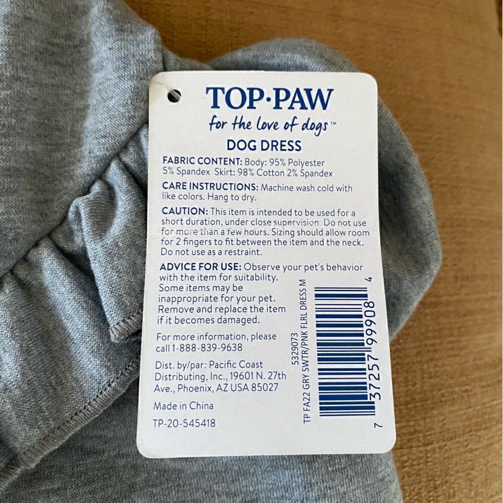 Top Paw Gray/Peach/Blue Floral Dress for Dogs. Size Medium. NWT! - Picture 4 of 5